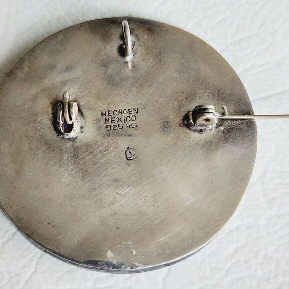 Vintage Mexico Sterling Silver Wood Aztec Mayan Pyramid Pendant Brooch 2" 15g - Picture 6 of 8